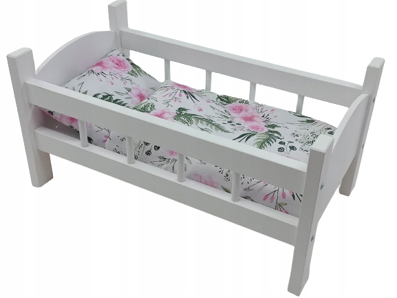 ŁÓŻECZKO DLA LALEK BIAŁE DREWNIANE +POŚCIEL