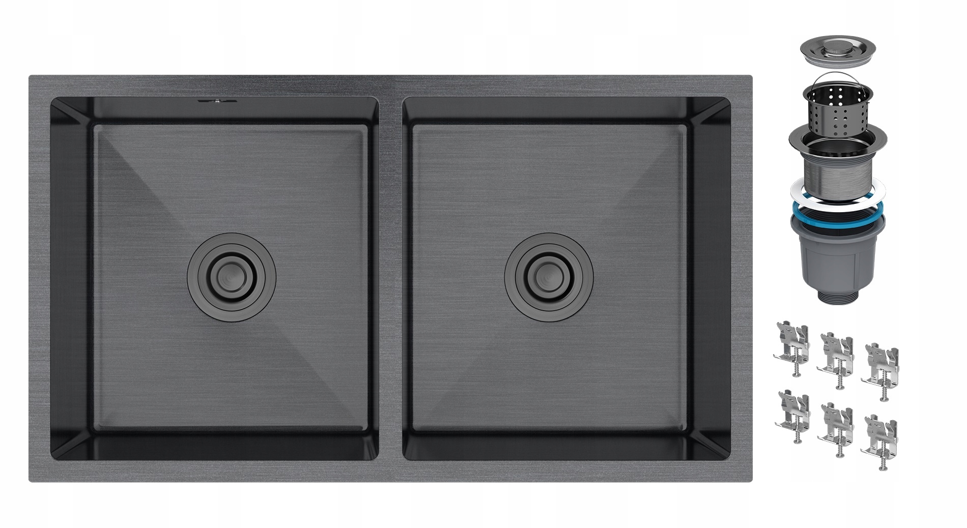 Čierny Oceľový Drez 2KOM Pod Dosku BARI80