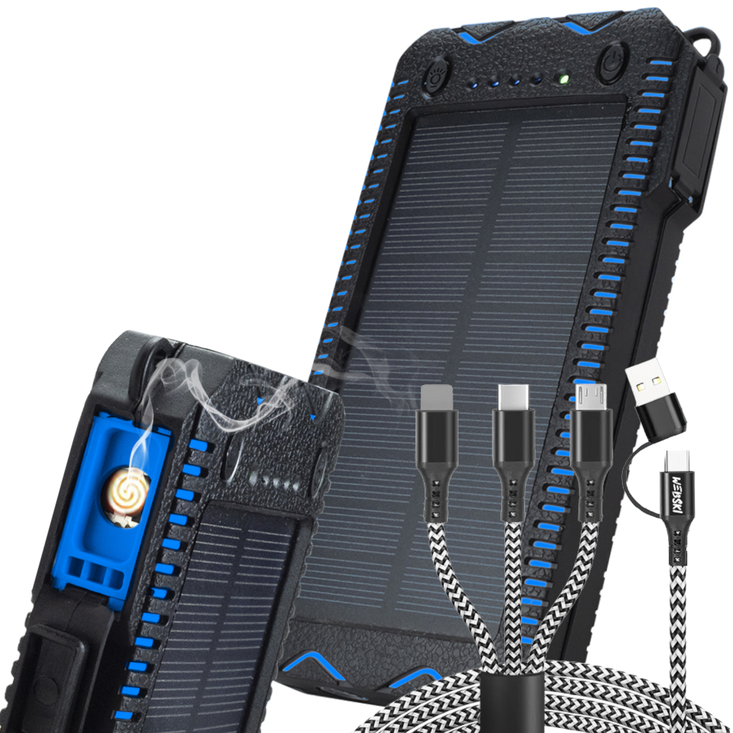 Pancéřová powerbanka Solární nabíječka 20000 mAh Usb kabel 6 v 1 pro telefon