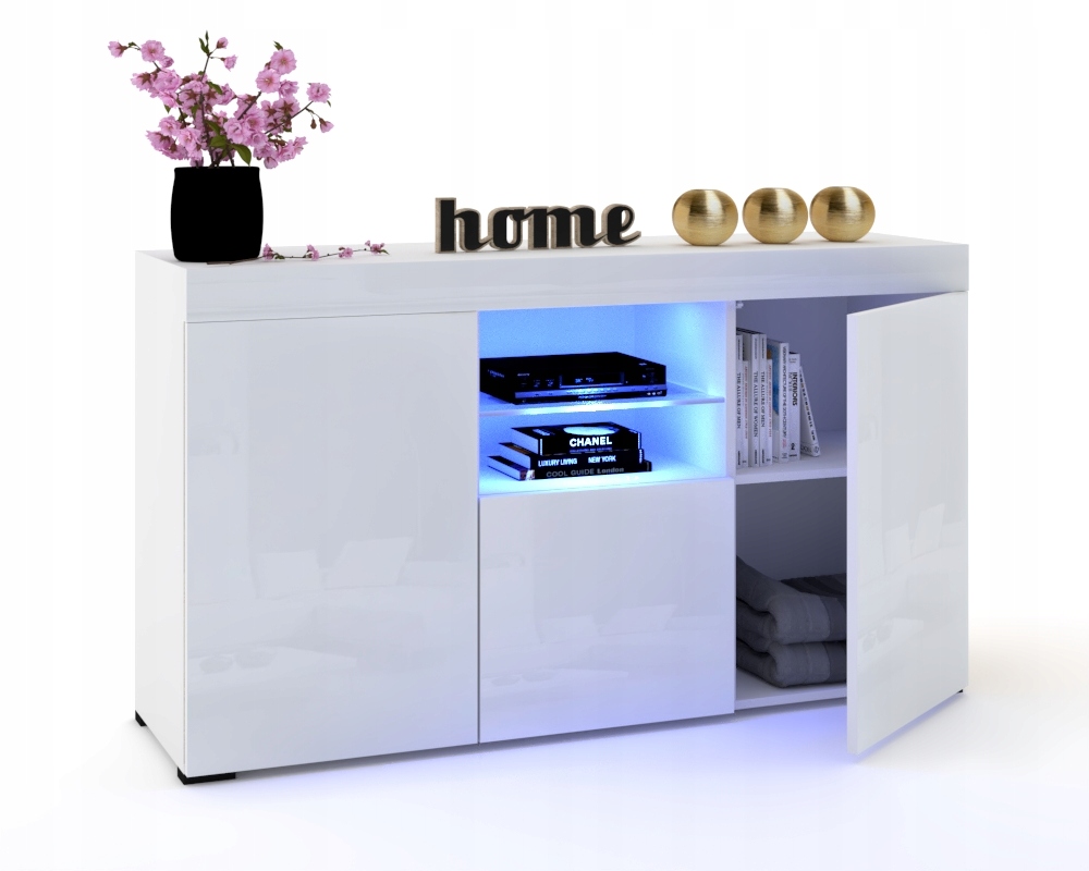 Velká bílá lesklá komoda s policí FRIDA135 Led