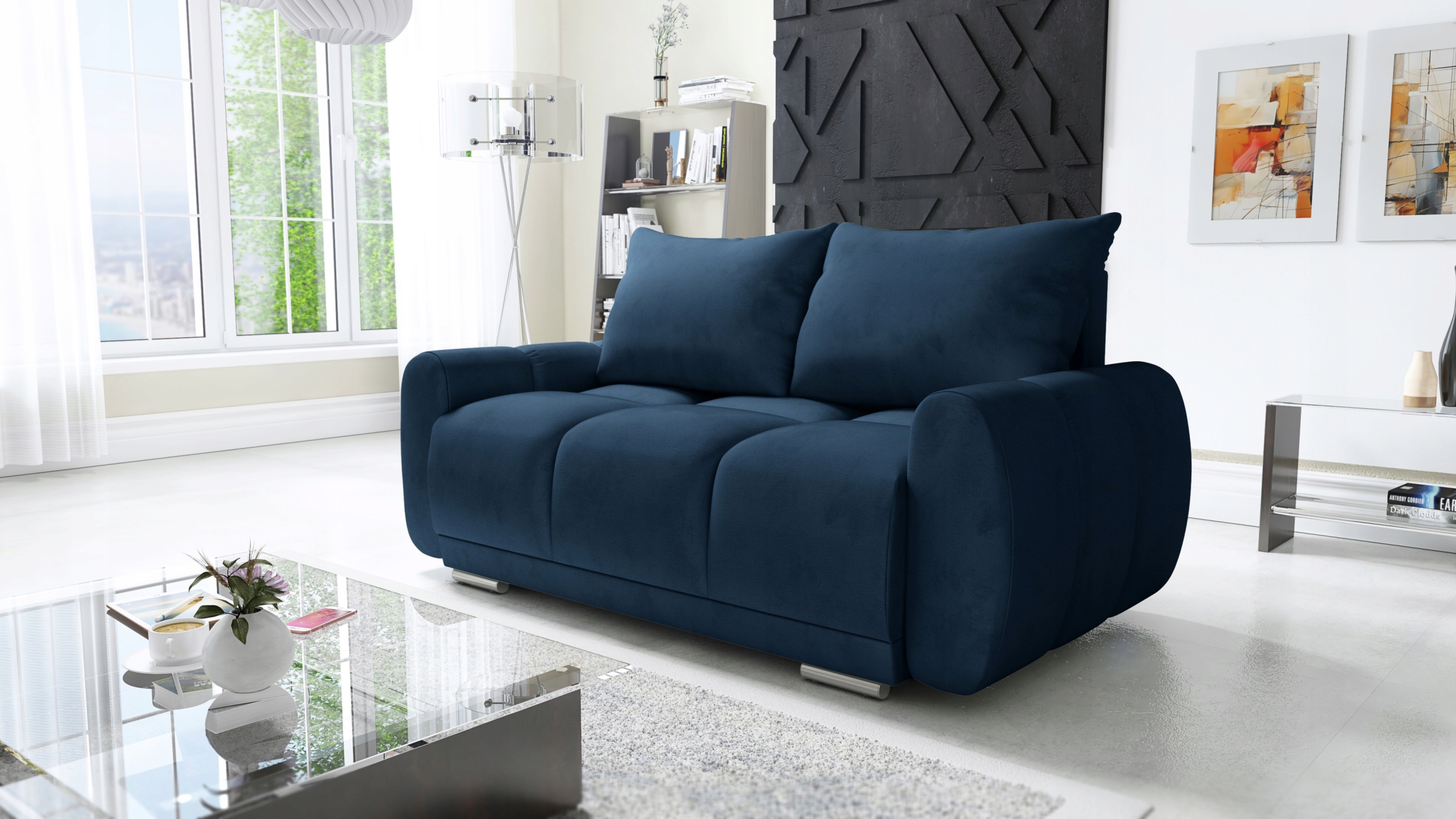 Modrá Malá Sedací Souprava Do Obývacího Pokoje Honey S Prošívanými Velurovými Pružinami