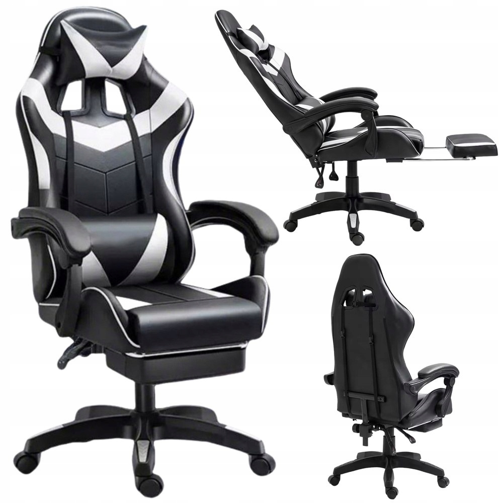 Herní křeslo Lean Otočné kancelářské křeslo s podnožkou Polštáře Černo-bílé Le