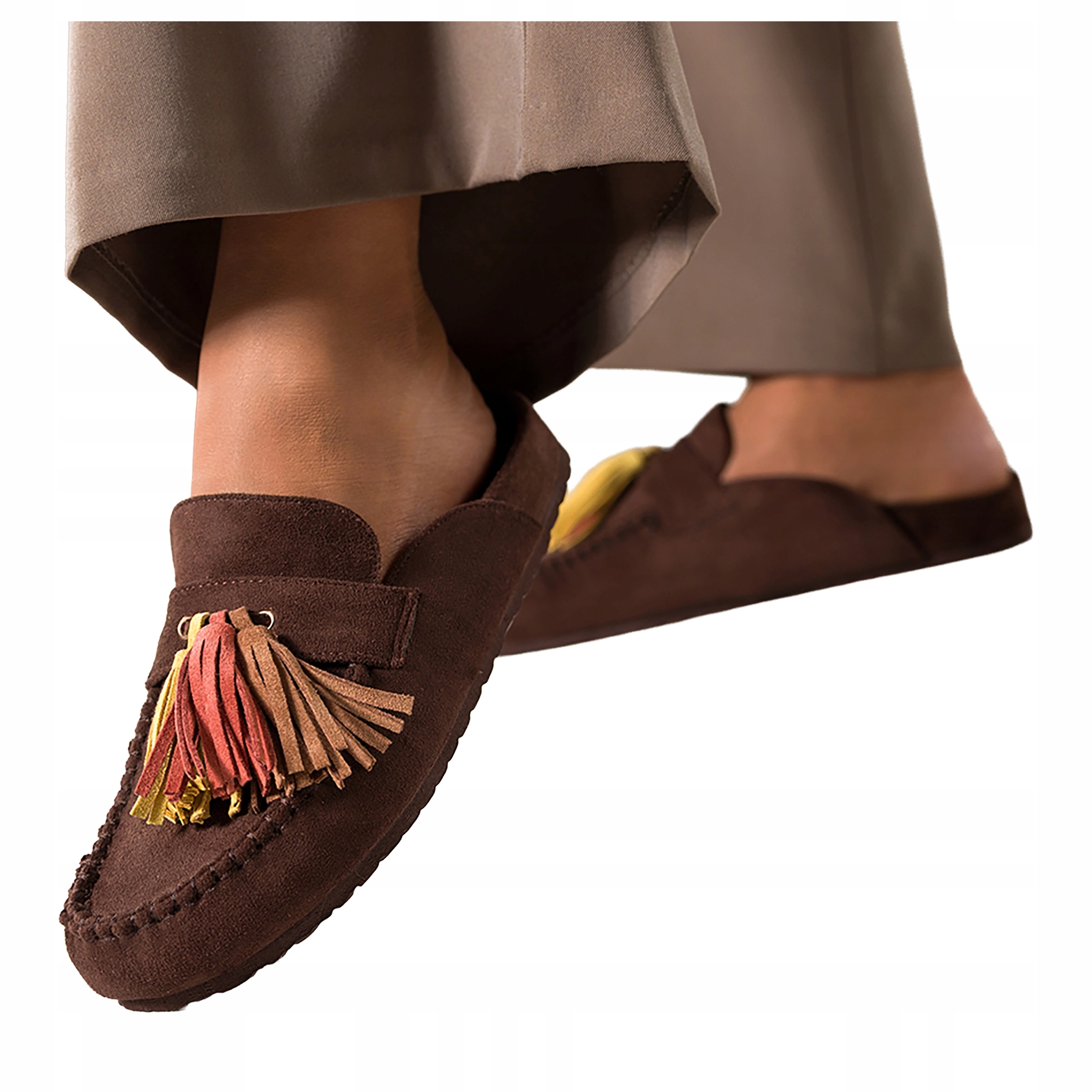 Čokoládové Nazouváky Dámské Pohodlné Módní Semišové Ploché S Chvojím vel. 40