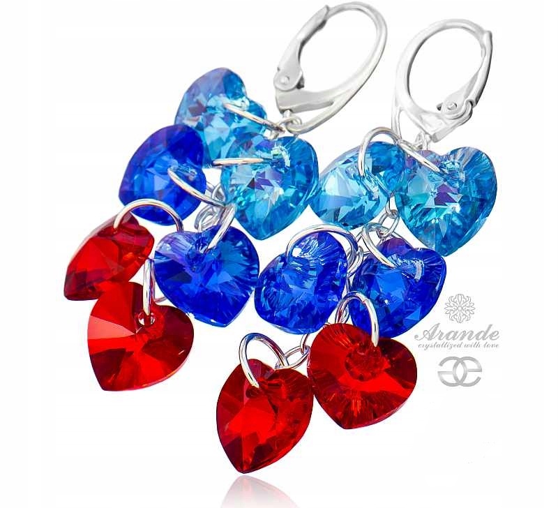 Dlouhé Krystaly Náušnice Srdce Stříbro