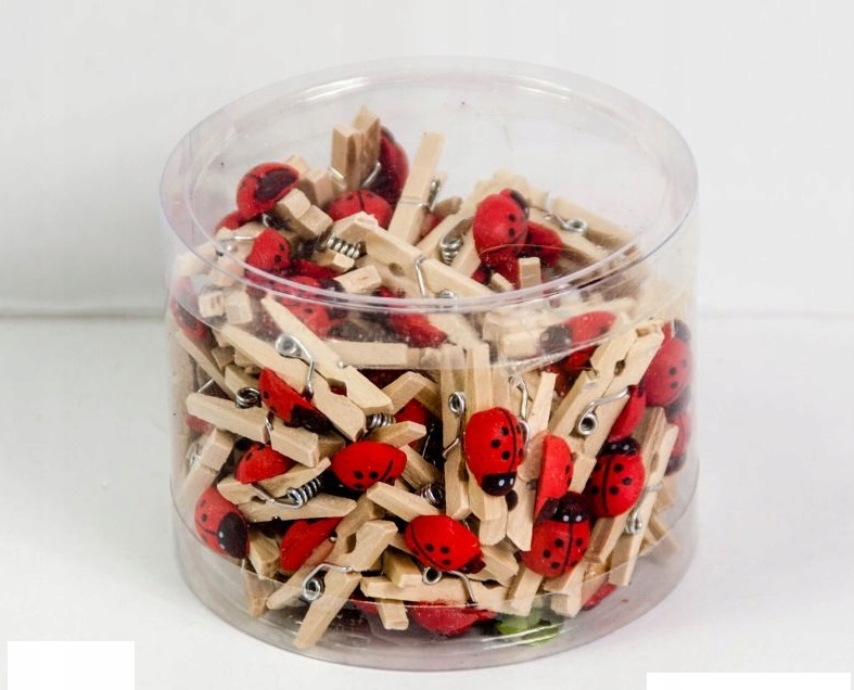 Drewniane klamerki naturalne 2,5cm  z biedroneczką 100szt   4452 — 4
