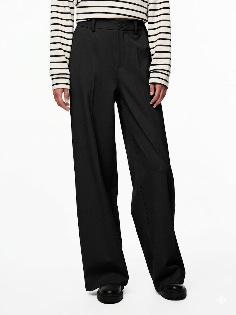 Pieces Černé Rovné Kalhoty S Knoflíkem M/30 6EA