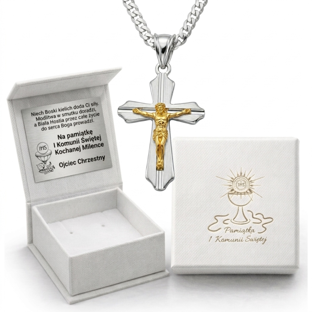 Stříbrný Řetízek Pancíř S Křížkem Ježíš Na Svaté Přijímání Gravírování Stříbro