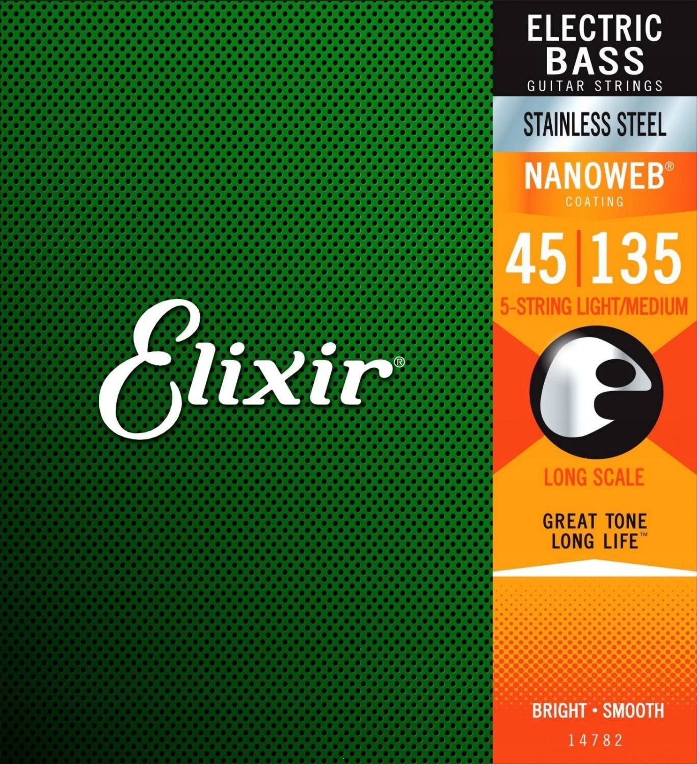 Elixir 14782 Light/Medium (45-105,135) Nw Long Scale – ocelové basové struny
