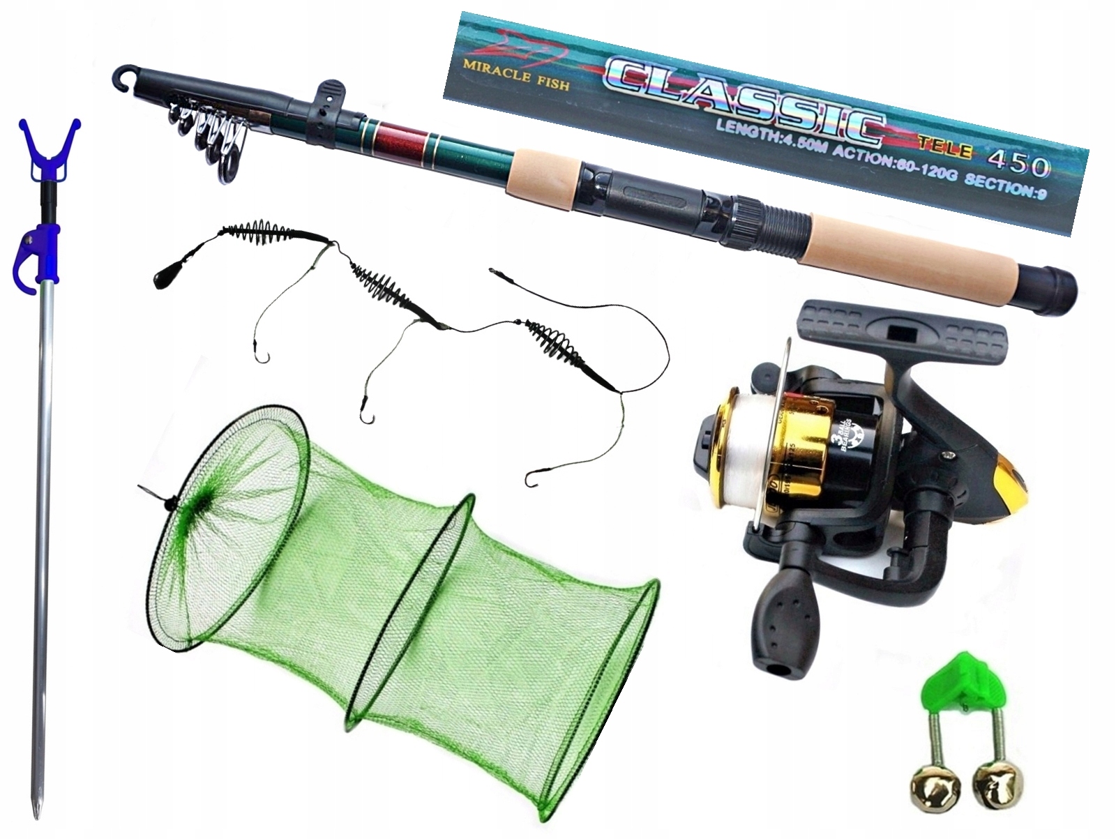 WĘDKA GRUNTOWA CLASSIC 450cm. + KOŁOWROTEK JM 200 + AKCESORIA.