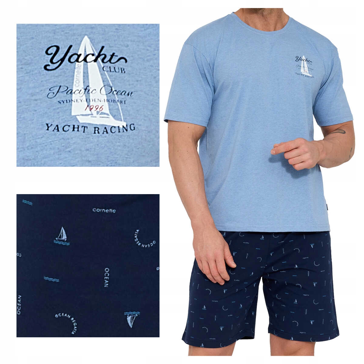 Cornette Pánské pyžamo bavlna s krátkým rukávem Pacific 326/209 modré M