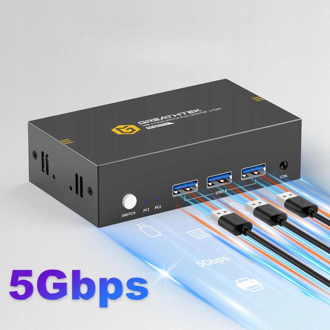 PRZEŁĄCZNIK 8K 60 HZ HDMI KVM SWITCH 2 PC 2 MONITORY USB 3.0 GREATHTEK Kod producenta GHT-S7230P2