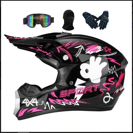 Kask crossowy 5 15 lat downhill Mtb quad dirtbike czarno-różowy M 54-55cm