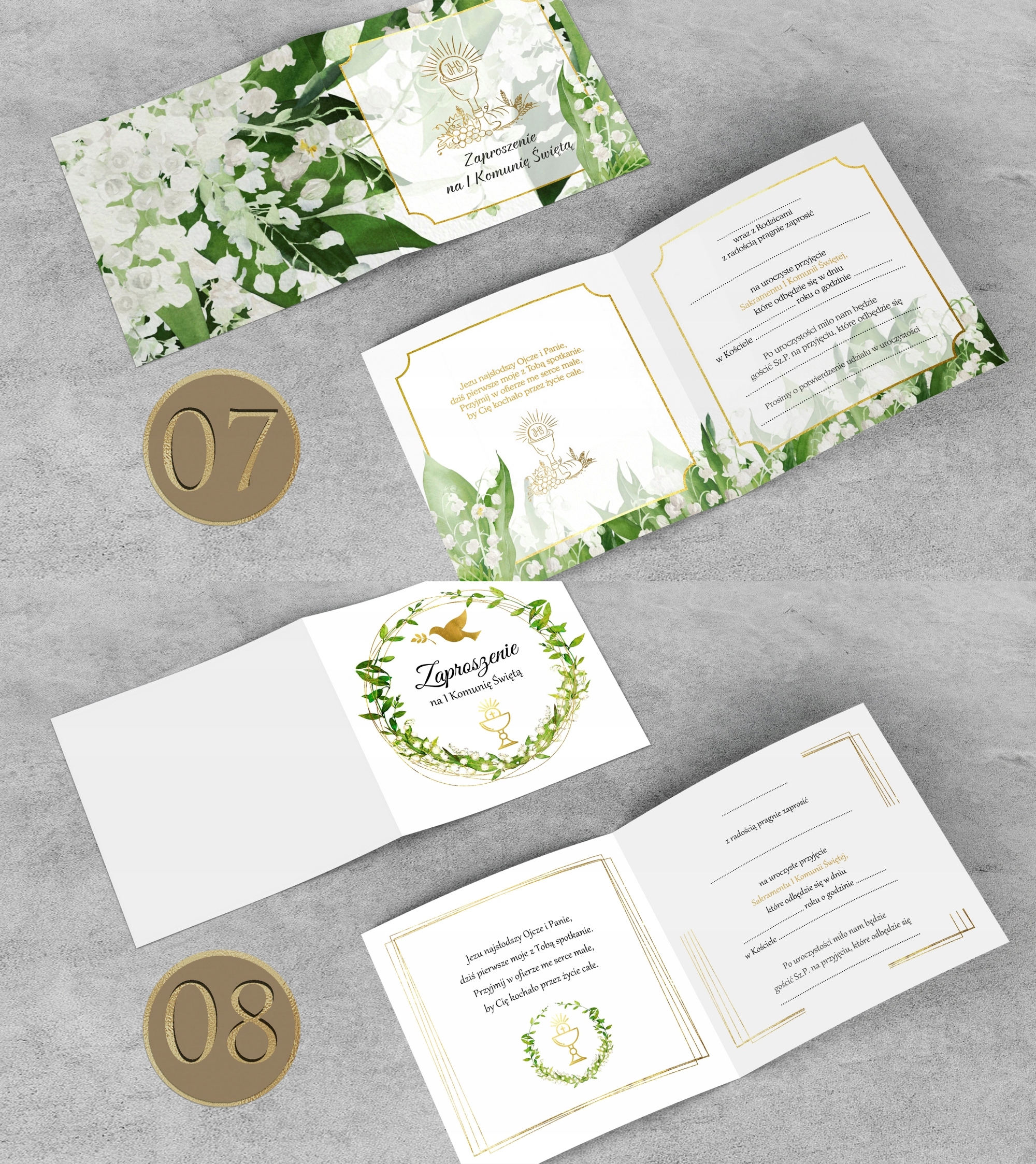 ZAPROSZENIA na KOMUNIĘ z kopertą Perłowe 10 SZTUK Stan opakowania oryginalne