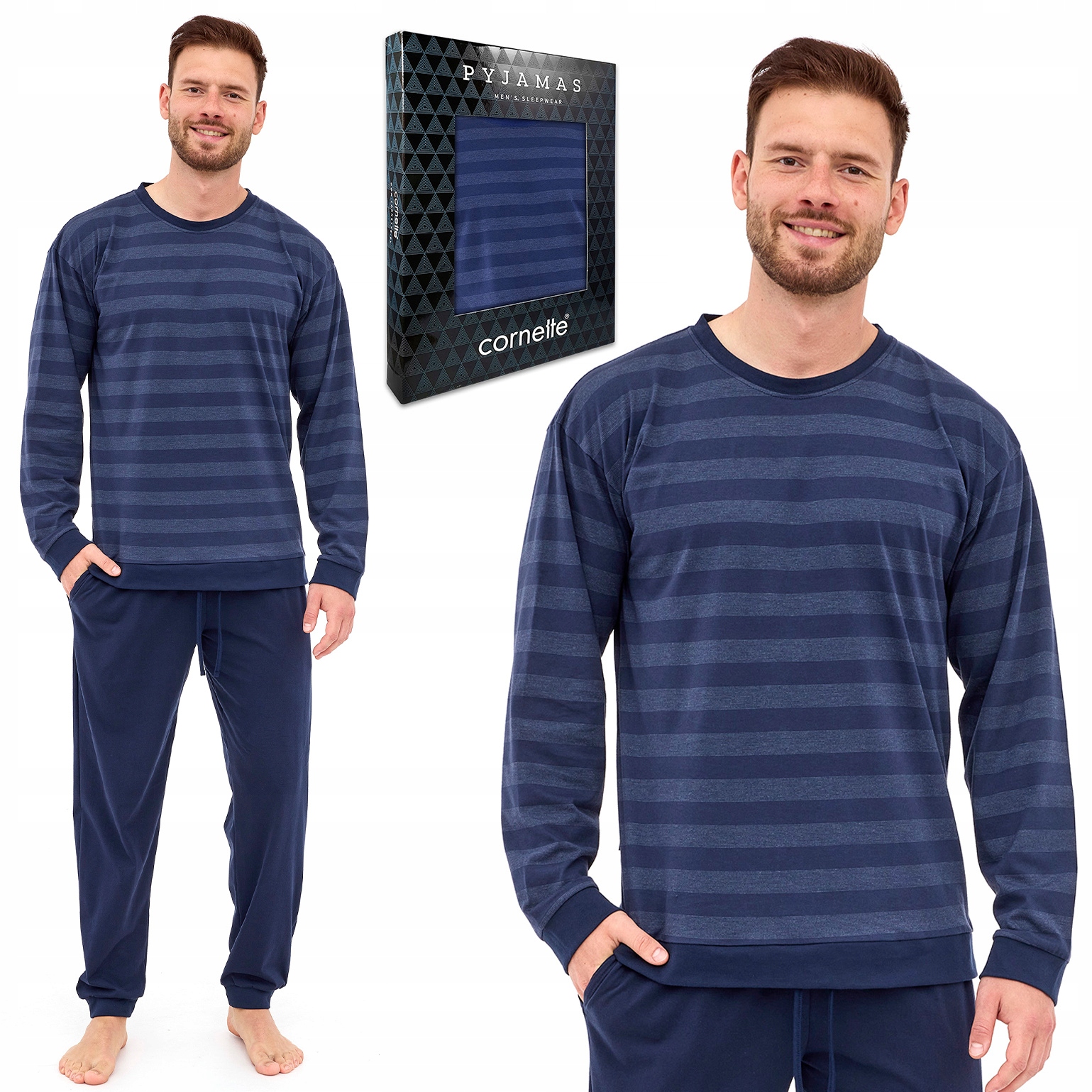 Pánské Pyžamo Cornette Loose 117/279 bavlněné pruhované s dlouhým rukávem XL