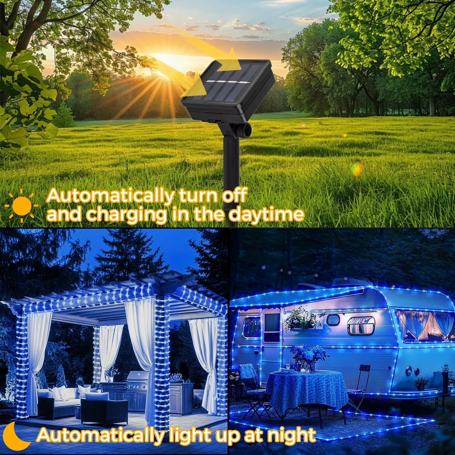 Girlanda Solarna LED Wąż Świetlny Zewnętrzna Wodoodporna 10M 100 LED AOFONC — miniatura 4
