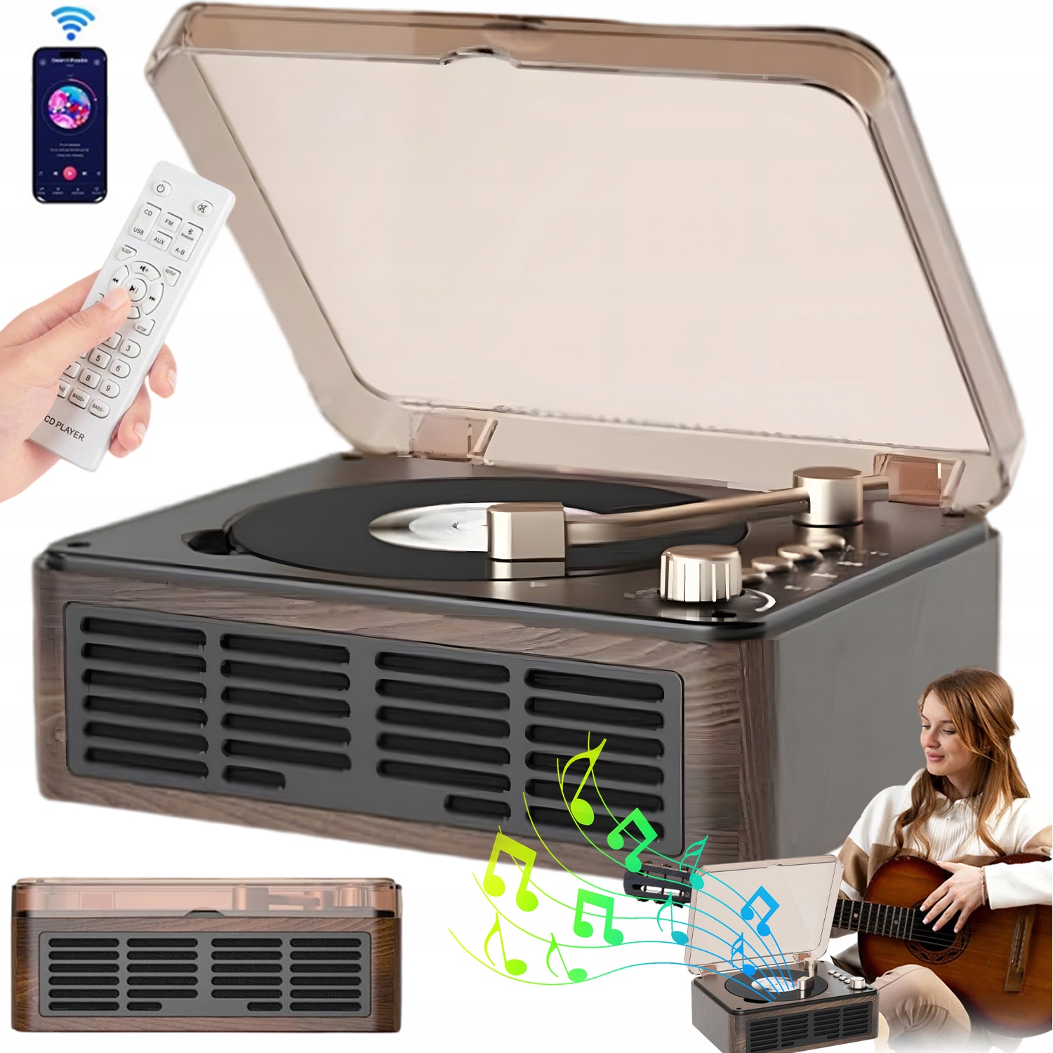 Moderní Retro CD Přehrávač Bluetooth 5.0 Fm Usb Aux Hi Fi Dom