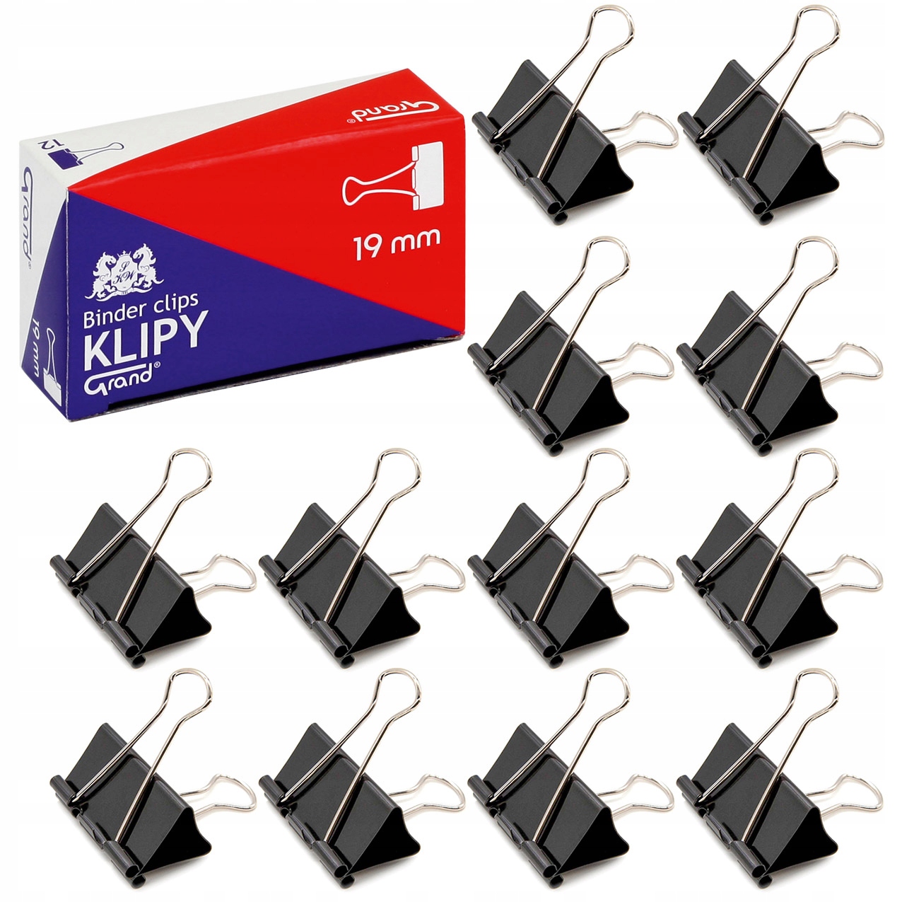 

Klipy biurowe Grand 19mm czarne 12szt S
