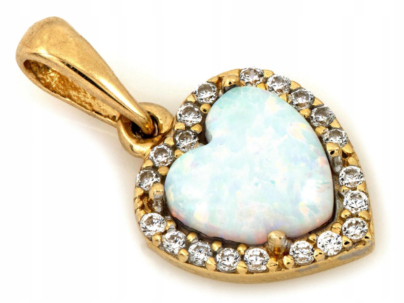 Zlatý přívěsek 585 Srdce s bílými zirkony a opálem 0.98 g dárek