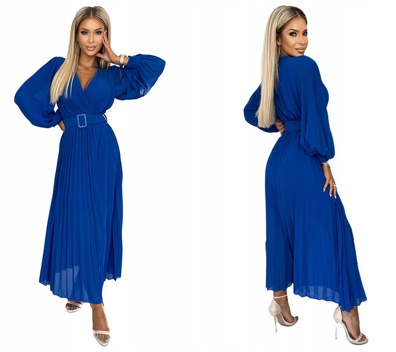 Elegantní Plisovaná Sukně S Širokým Páskem A Hlubokým Výstřihem, Chrpová