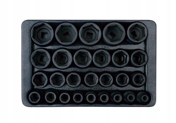 ZESTAW NASADEK UDAROWYCH 1/2" 27 cz. KRÓTKIE 6-KĄT, 8 - 36mm, WKŁAD DO WÓZK