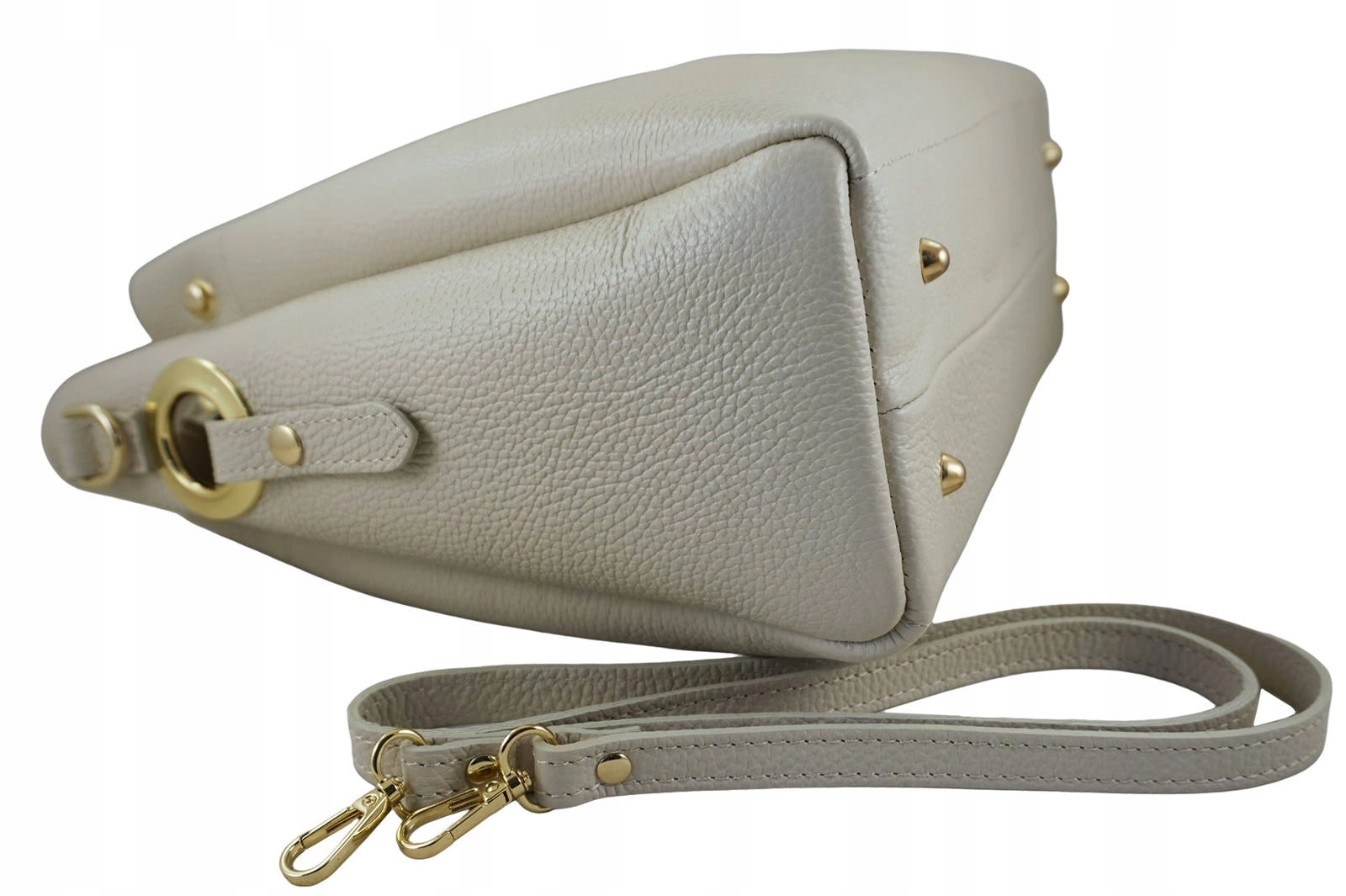 Torebka kuferek damska ze skóry naturalnej z frędzlami - Beżowa jasna Materiał dominujący skóra naturalna