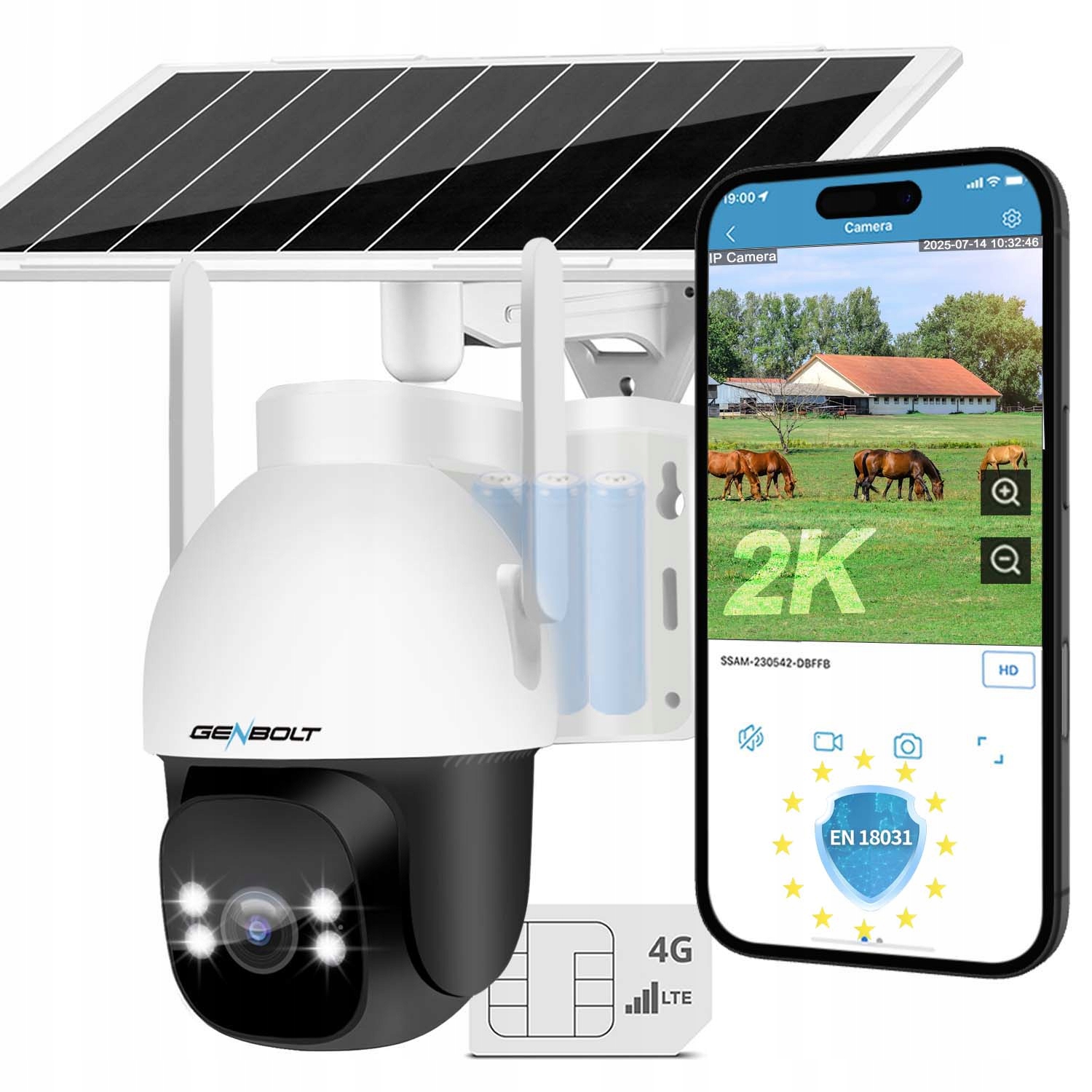 Venkovní solární Ip Baterie kamera Otočná Bezdrát Aov 4G Sim Gsm 3MP F1.0