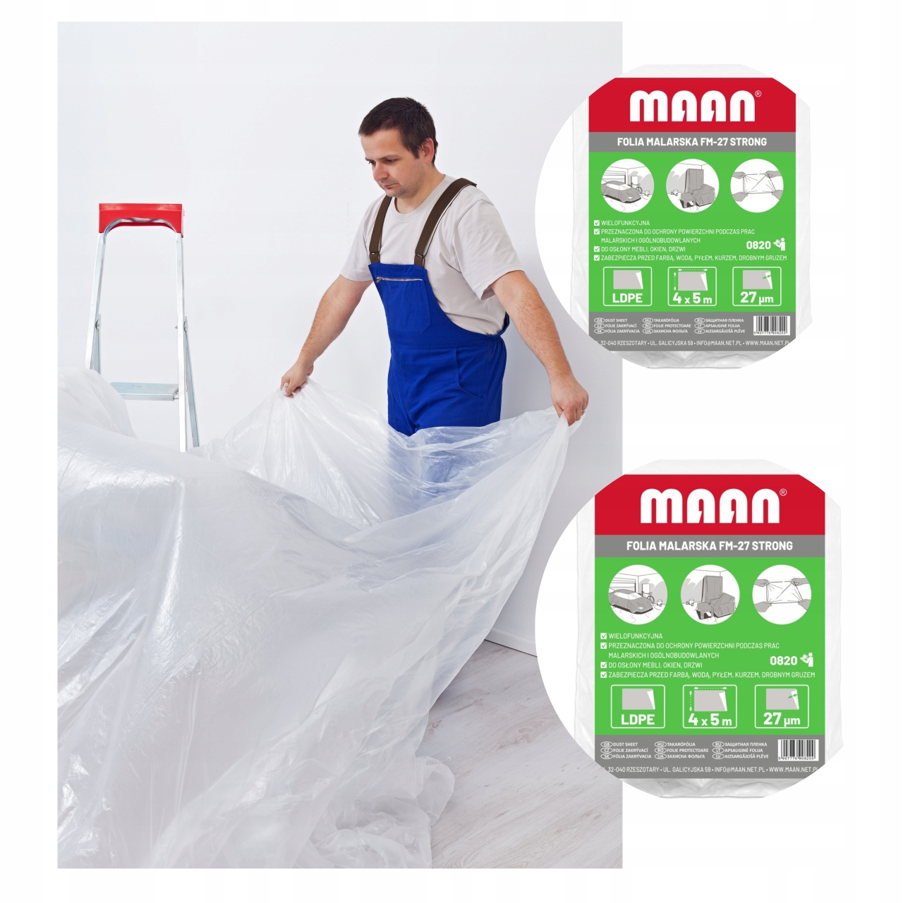 FOLIA BUDOWLANA PLANDEKA MALARSKA OCHRONNA GRUBA STRONG 4X5M UNIWERSALNA Kod producenta 0820