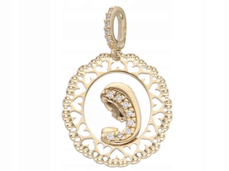 Zlatý medailonek 585 Křest Matka Boží se srdcem a Svaté Přijímání jako dárek 14k