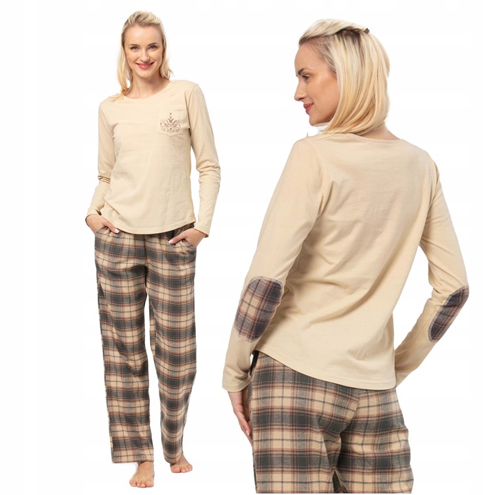 Dámské Pyžamo S Dlouhým Rukávem, Kostkované Kalhoty Key Lns 403 XL B24