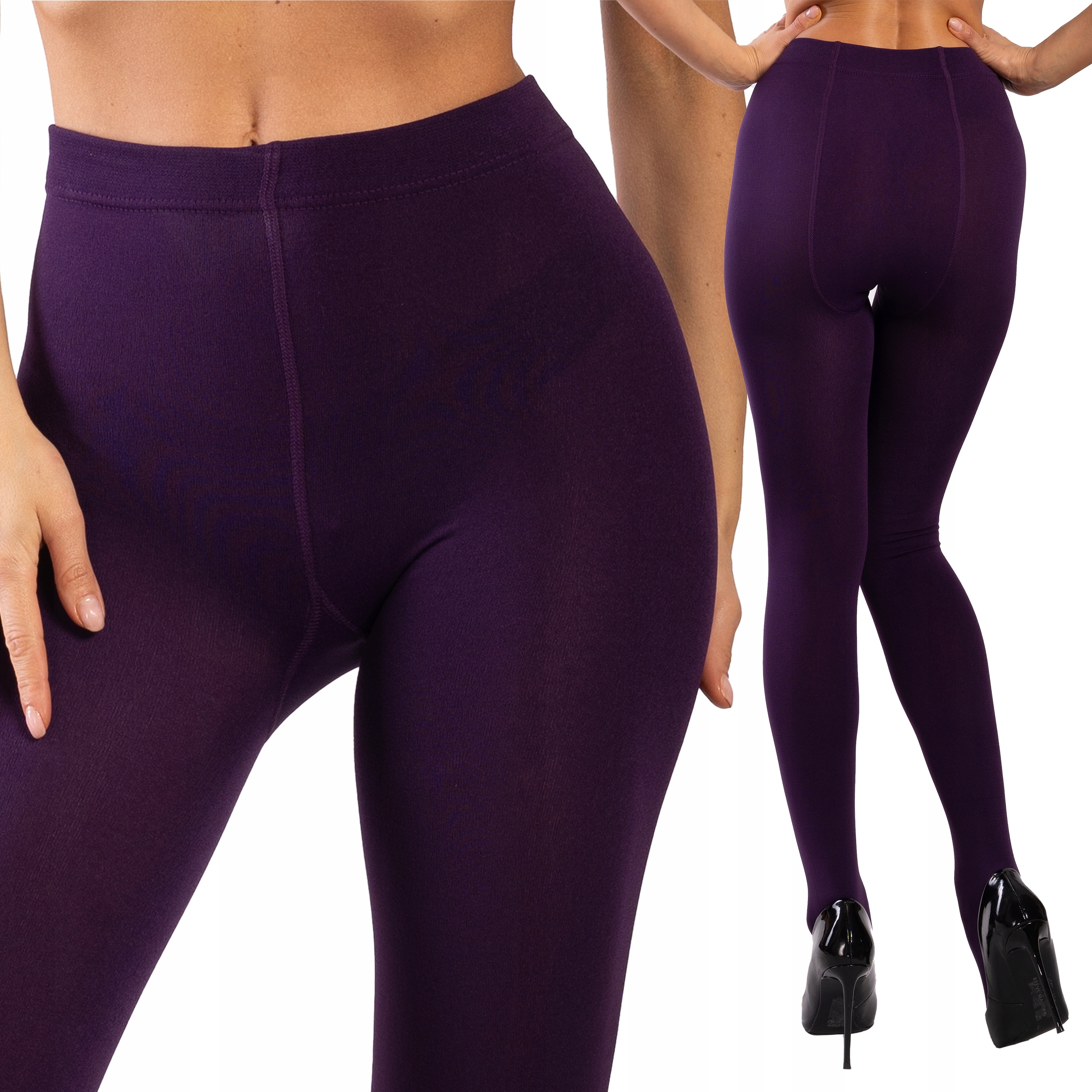 Fialové Punčocháče 330 Den s kašmírem, Zateplené fleecem