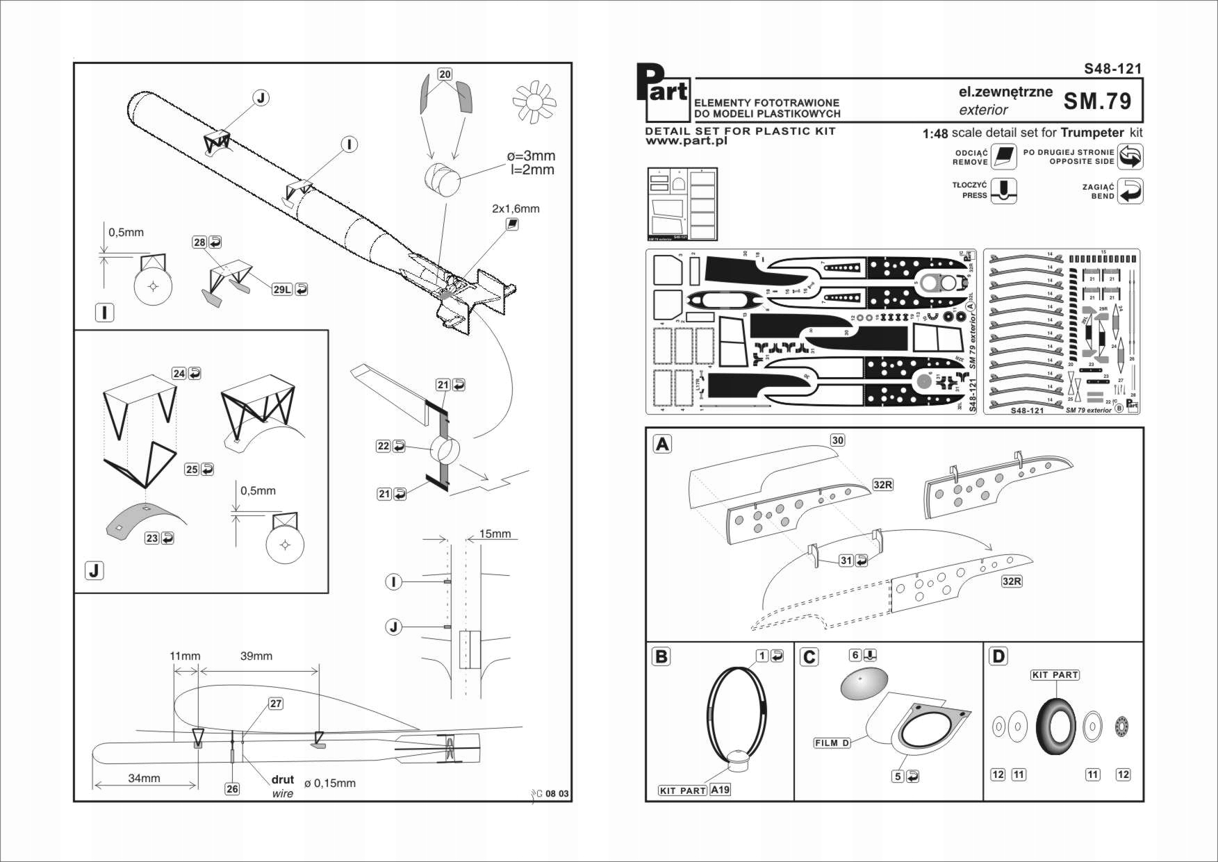 Díl S48-121 1/48 SM79 el.zewnętrzne (trubka)