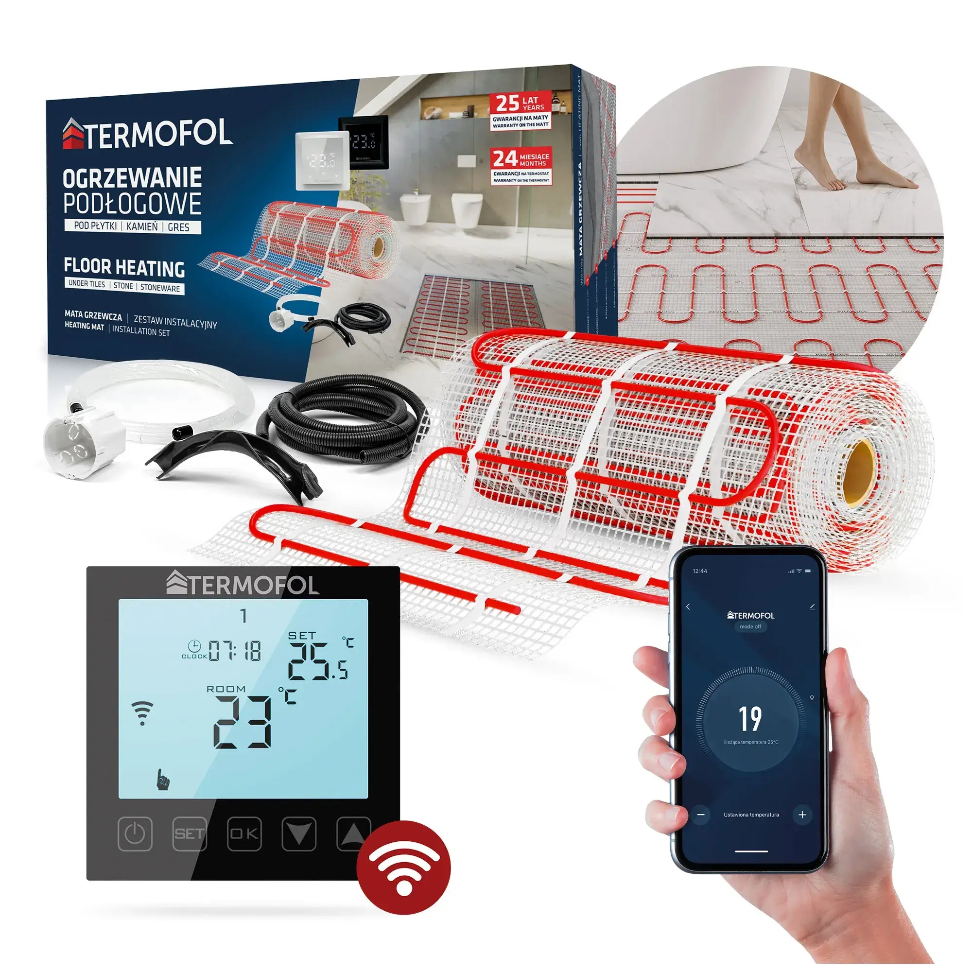 Set Vykurovacia Podložka 8 m2 šírka 50 cm 150 W Tf-wifi čierna