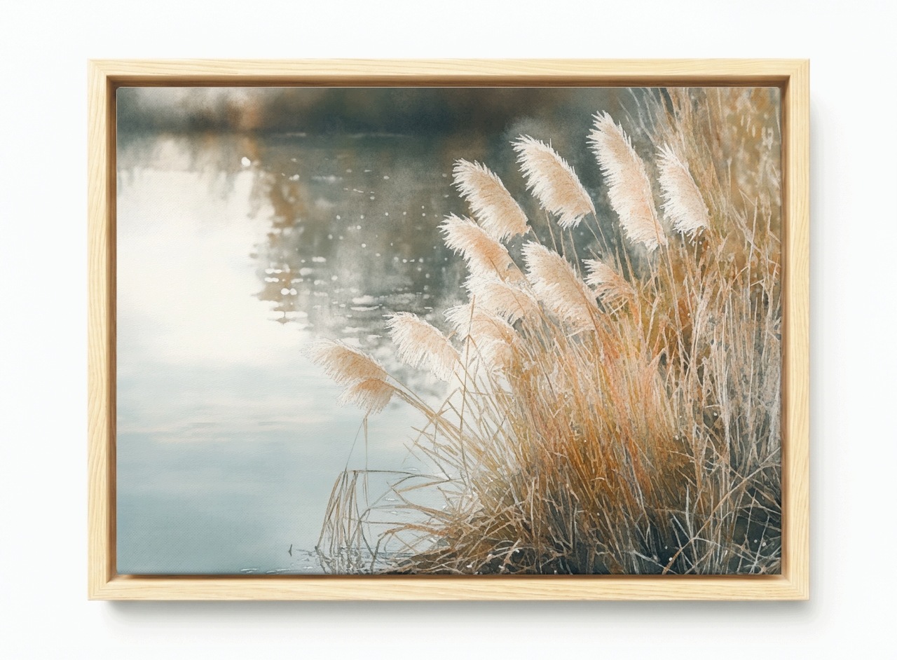 Obraz Rama American Box Krajina Jezero Rákosí Tráva Mlha Ráno 120x80