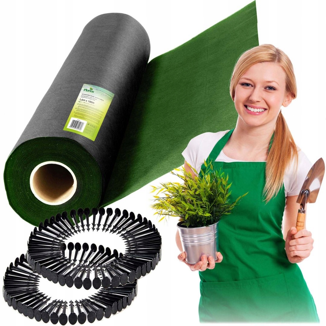 Agrotextilie zahradní 1,6 m x 100 m 90 g/m2 100 kolíčků Plonos černá