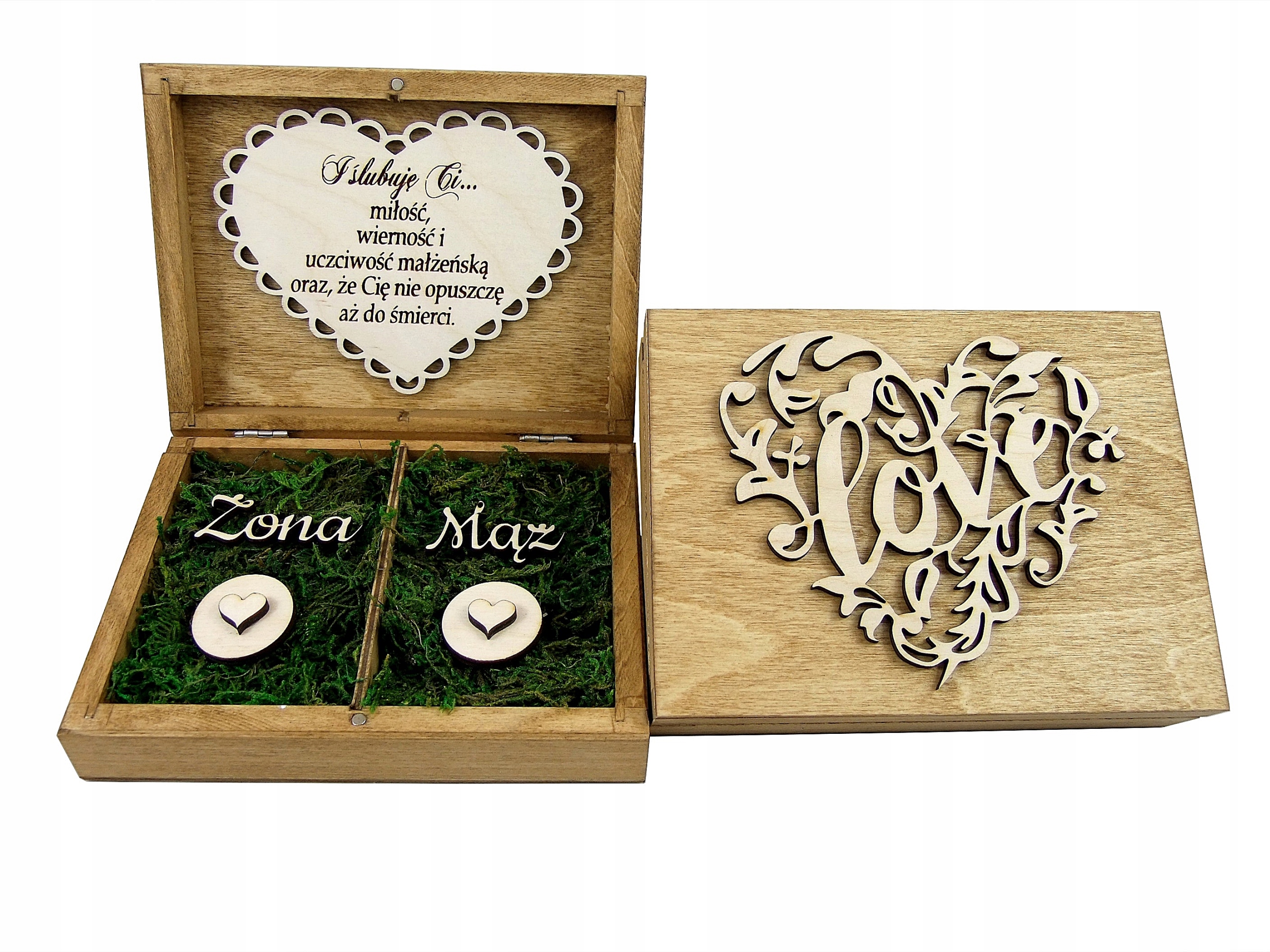 Szkatułka Na Obrączki Orzech Włoski Mech Chrobotek