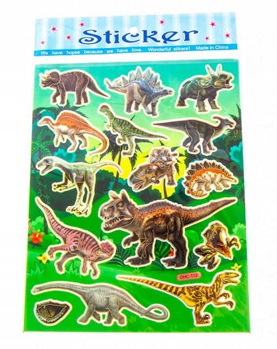 Naklejki dinozaury v1, format 20x25cm, nalepki.