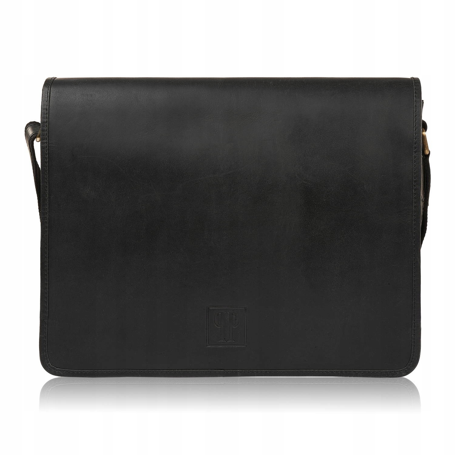 Pánská kožená taška přes rameno, černá taška na notebook, dokumenty, vintage