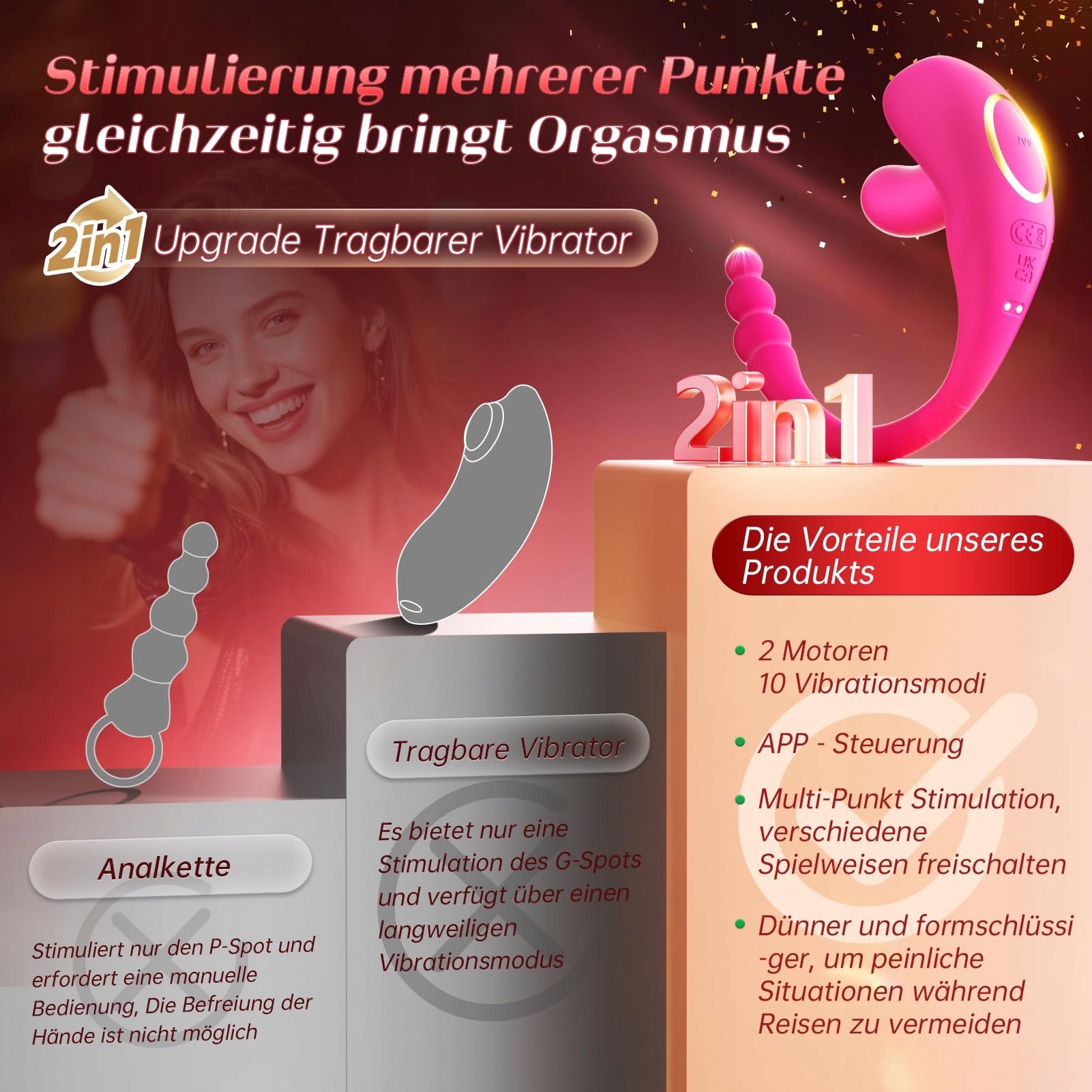 APP VIBRATOR Zestaw Wibratorów Dla Kobiet G-Punkt Anal Klitoris 10 Trybów — miniatura 4