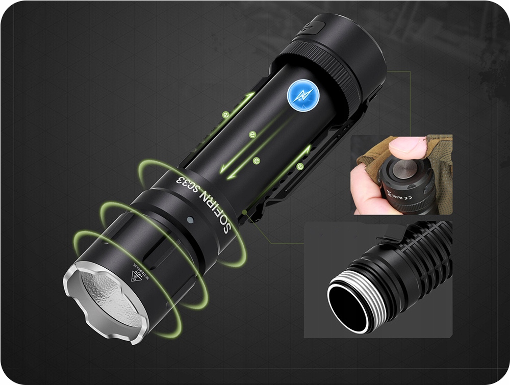 PREMIUM Latarka Sofirn SC33 5200lm LED EDC XHP70 + aku 21700 5000mAh 6000K Model SC33