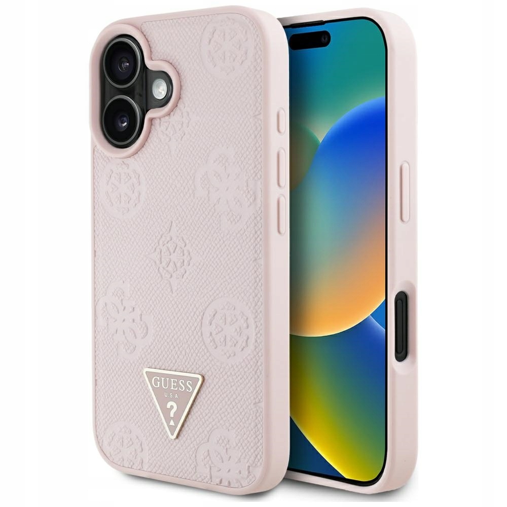 Guess Pouzdro Grained Hot Stamp Peony Triangle Logo MagSafe pro iPhone 16