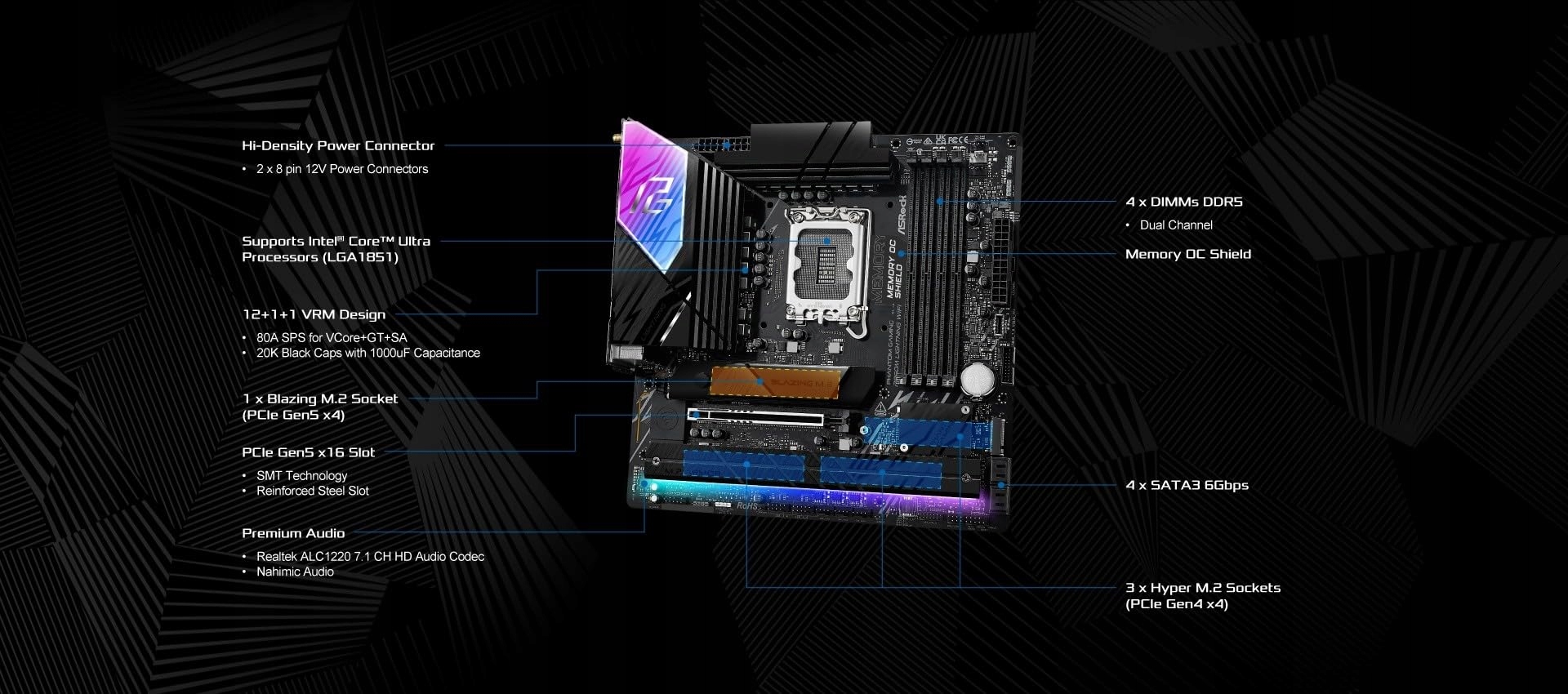 ASRock B860M Lightning WiFi Płyta Główna Core Ultra DDR5 mATX — miniatura 3