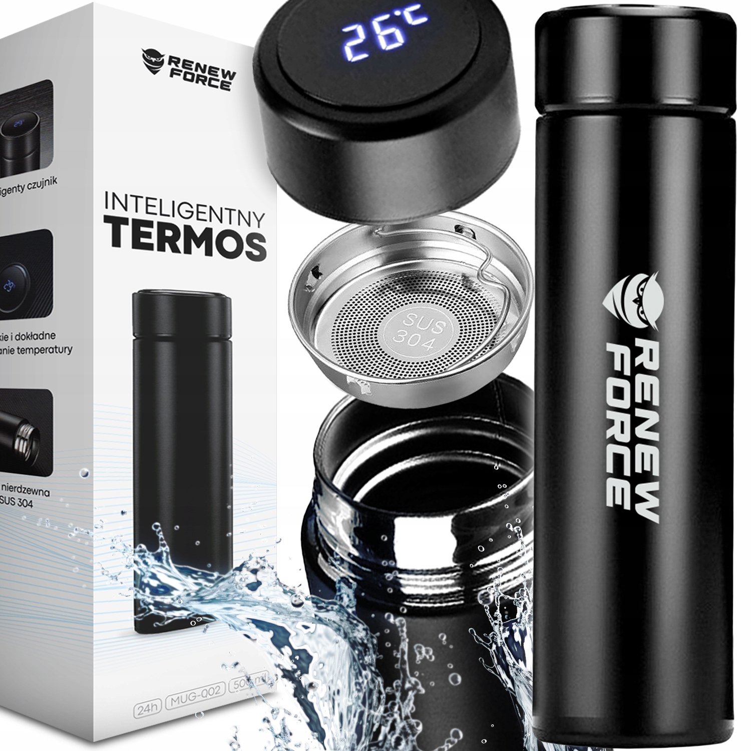 KUBEK TERMICZNY TERMOS LED 500ml NA KAWĘ HERBATĘ DOTYKOWY DO SAMOCHODU PRO