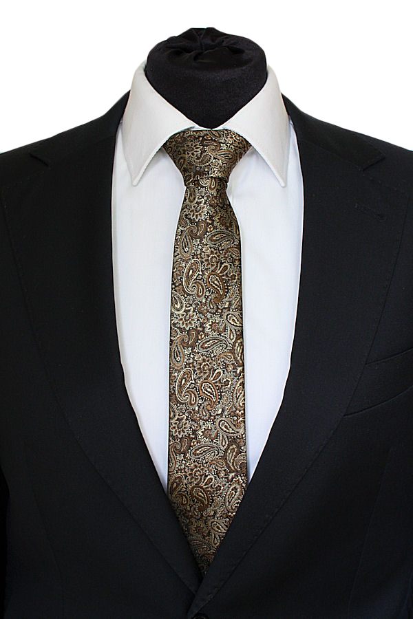 WĄSKI MĘSKI KRAWAT SLIM 6 cm BRĄZOWY WZÓR PAISLEY