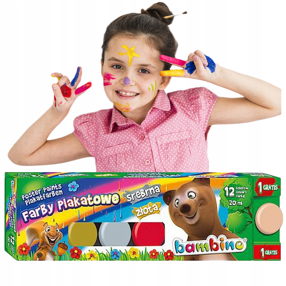 SZKOLNY ZESTAW 12+1 FARB PLAKATOWYCH 20ml BAMBINO