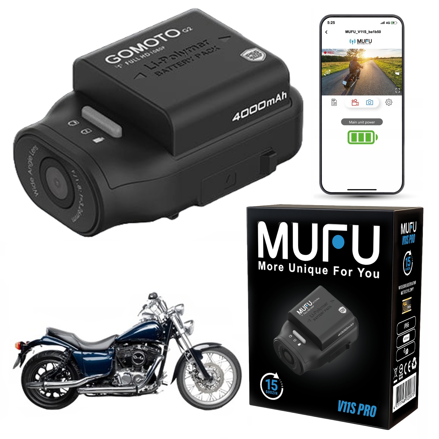 Motocyklový Videorekordér Mufu Motocam V11S pro Full Hd 30fps BATÉRIA15h