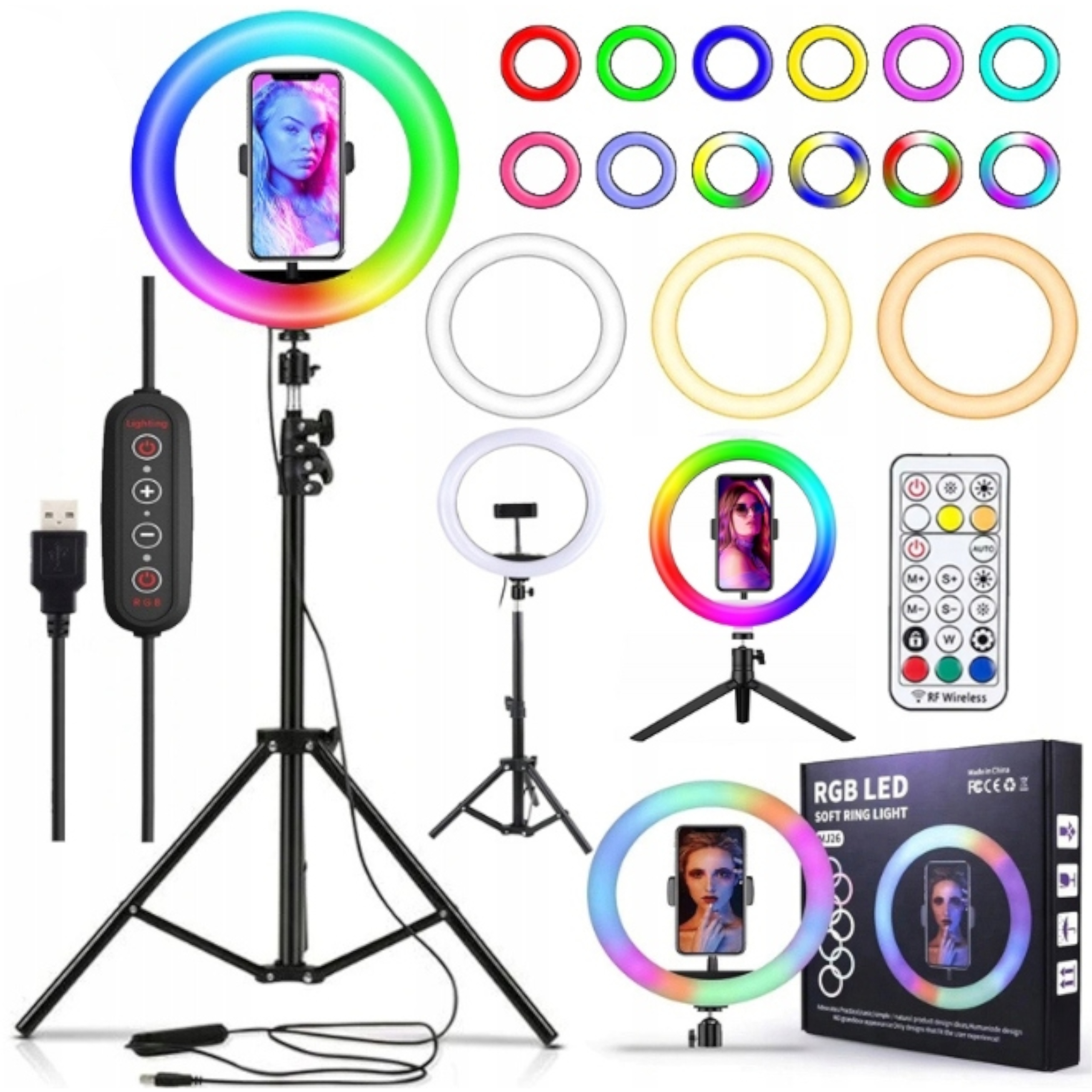 LAMPA do SELFIE PIERŚCIENIOWA DUŻA STATYW RGB LED 120W Z PILOTEM RING LIGHT