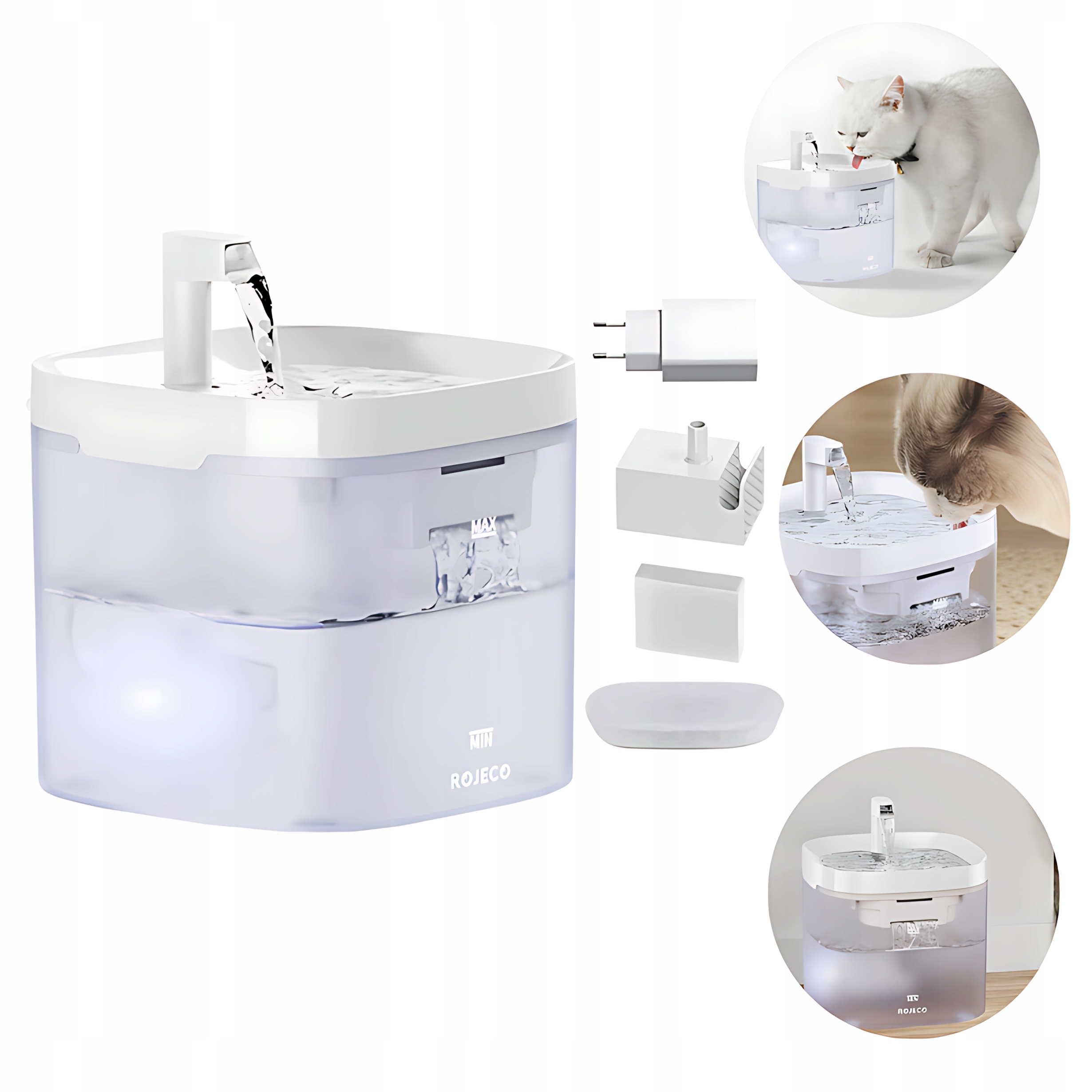 Levně Fontána napaječka Pro Kočky a psy, automatická 1,5 l Rojeco filtr