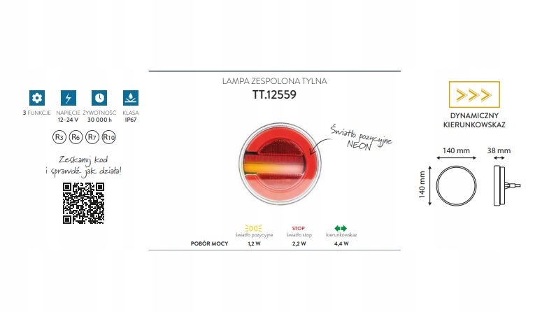 Lampa zespolona tylna prawa LED 12/24V TT Technology TT.12559 prawa Producent części inny