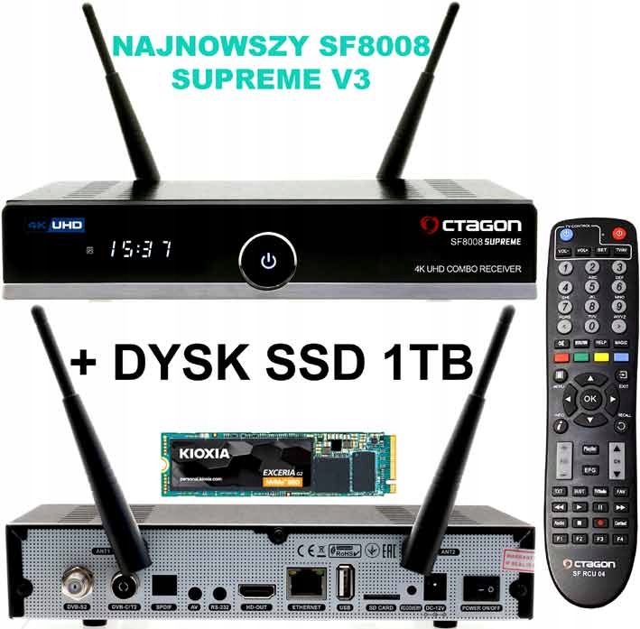 Octagon SF8008 V3 Supreme Twin 4K 2 X DVB-S2X Dysk Ssd 1TB Wifi 1200Mbps