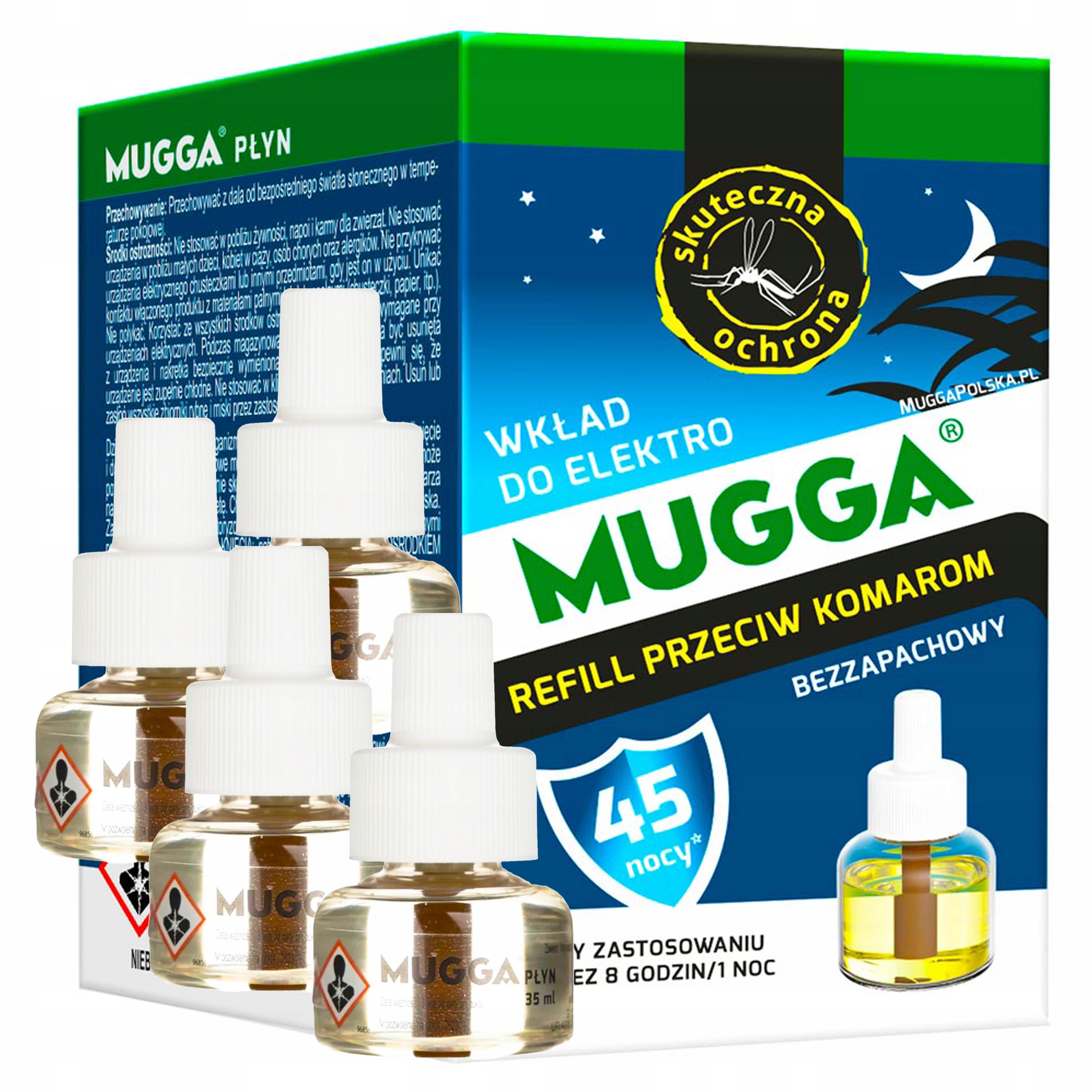 4x Mugga Płyn Wkład Na Komary Do Kontaktu 45 Nocy Do Elektrofumigatora